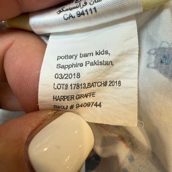 Pottery Barn Kids Harper Giraffe Crib Fitted Sheet Orange Blue Gray 27.5" x 52" - Picture 7 of 7